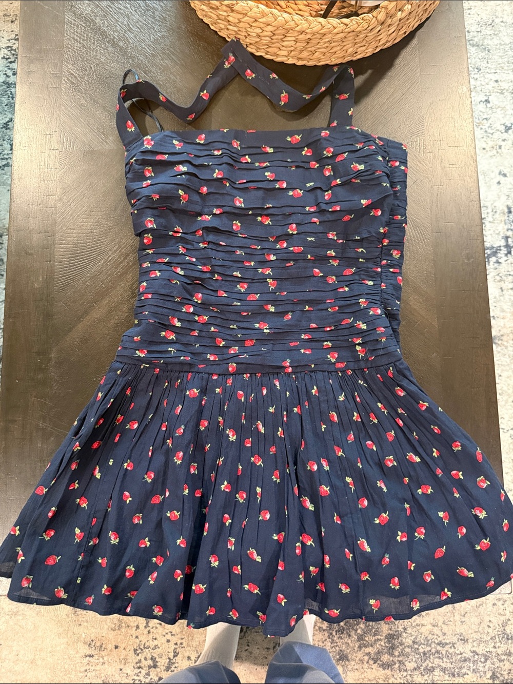 Abercrombie & Fitch Navy Blue Sundress with Strawberry Print